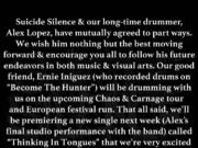 Suicide Silence anuncia saída do baterista Alex Lopez